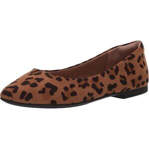 Womens Leopard Faux Leather Closed Pointed-Toe Low Heel SlipOn Ballet Flat Shoes